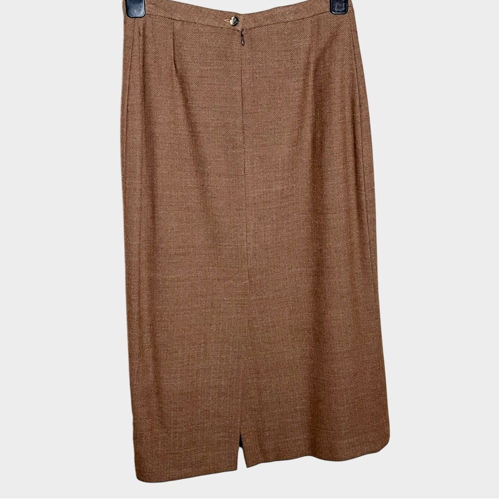 KORS Michael Kors Vintage Wool Blend Herringbone Brown Column Midi Skirt Size 8 - Picture 3 of 6